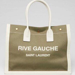 Yves Saint Laurent Green Linen And Leather Rive Gauche Tote Bag